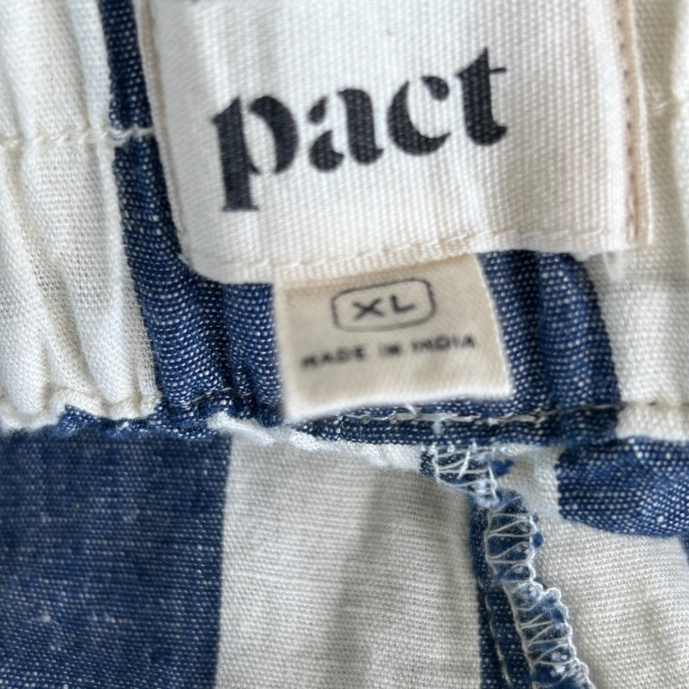 Pact Cotton/Linen Blend Striped Blue and White Women's Shorts - Picture 4 of 4